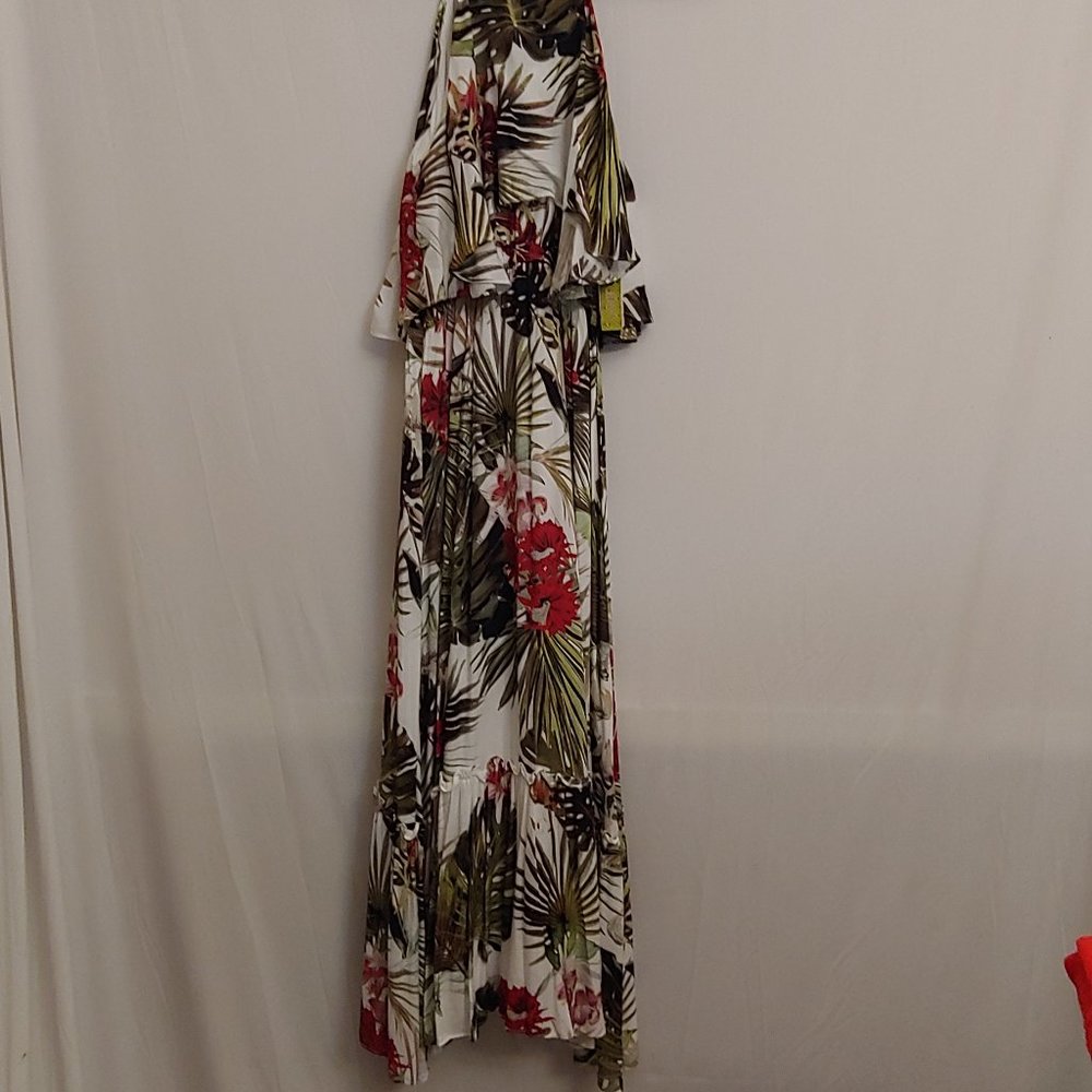 Gianni Bini Medelyn Loden/ Ivory Tropical Foliage Maxi Dress NWT; SZ S